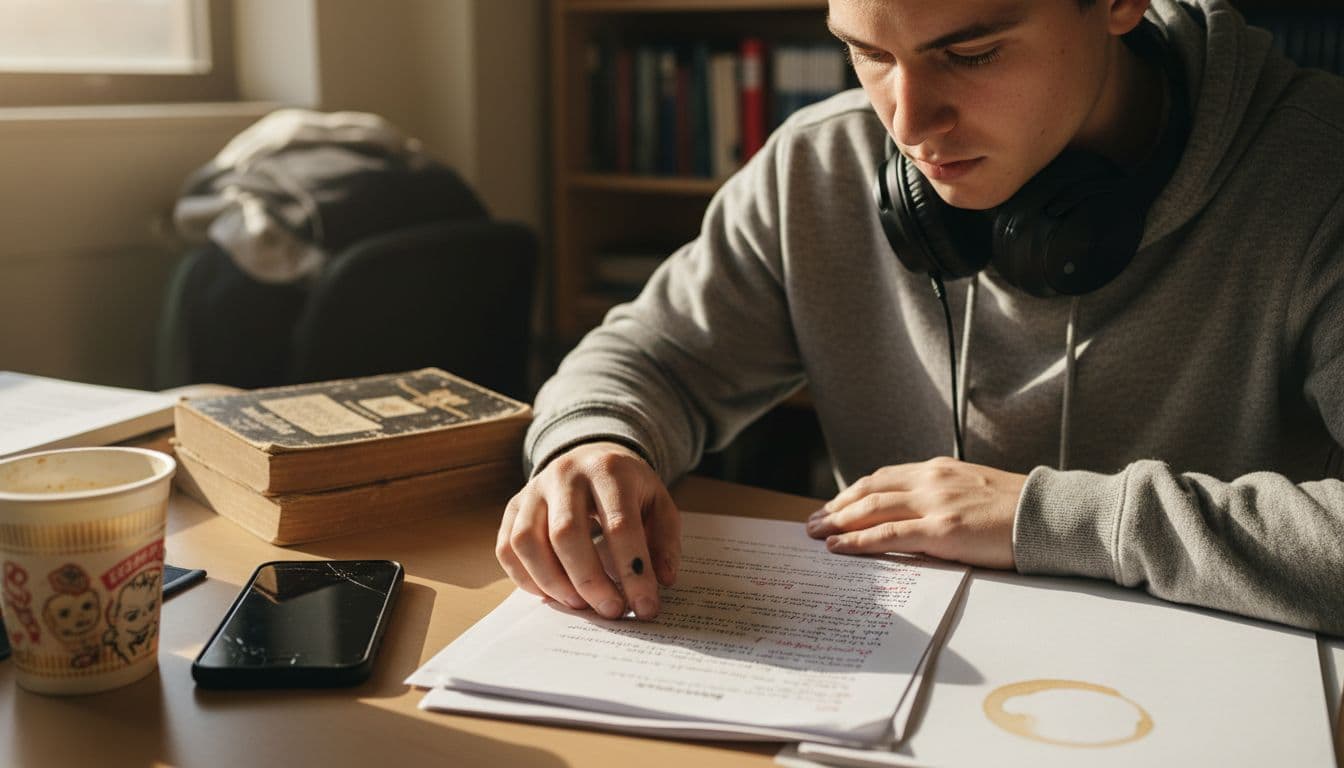 Student reviews essay with annotations