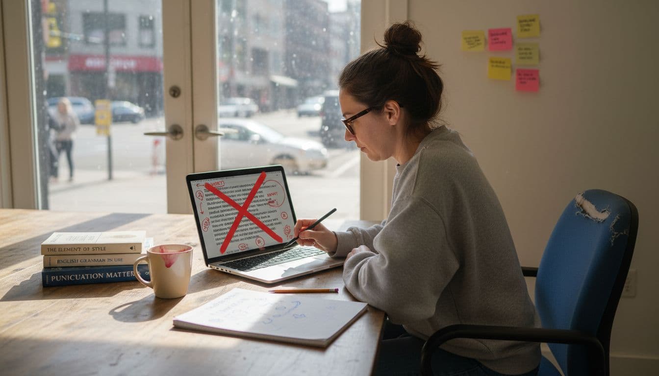 Editor revising AI-generated text for clarity