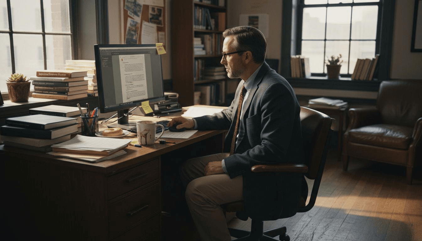 Professor examining AI-generated student work