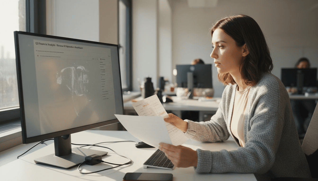 Analyst comparing AI claims to checklist