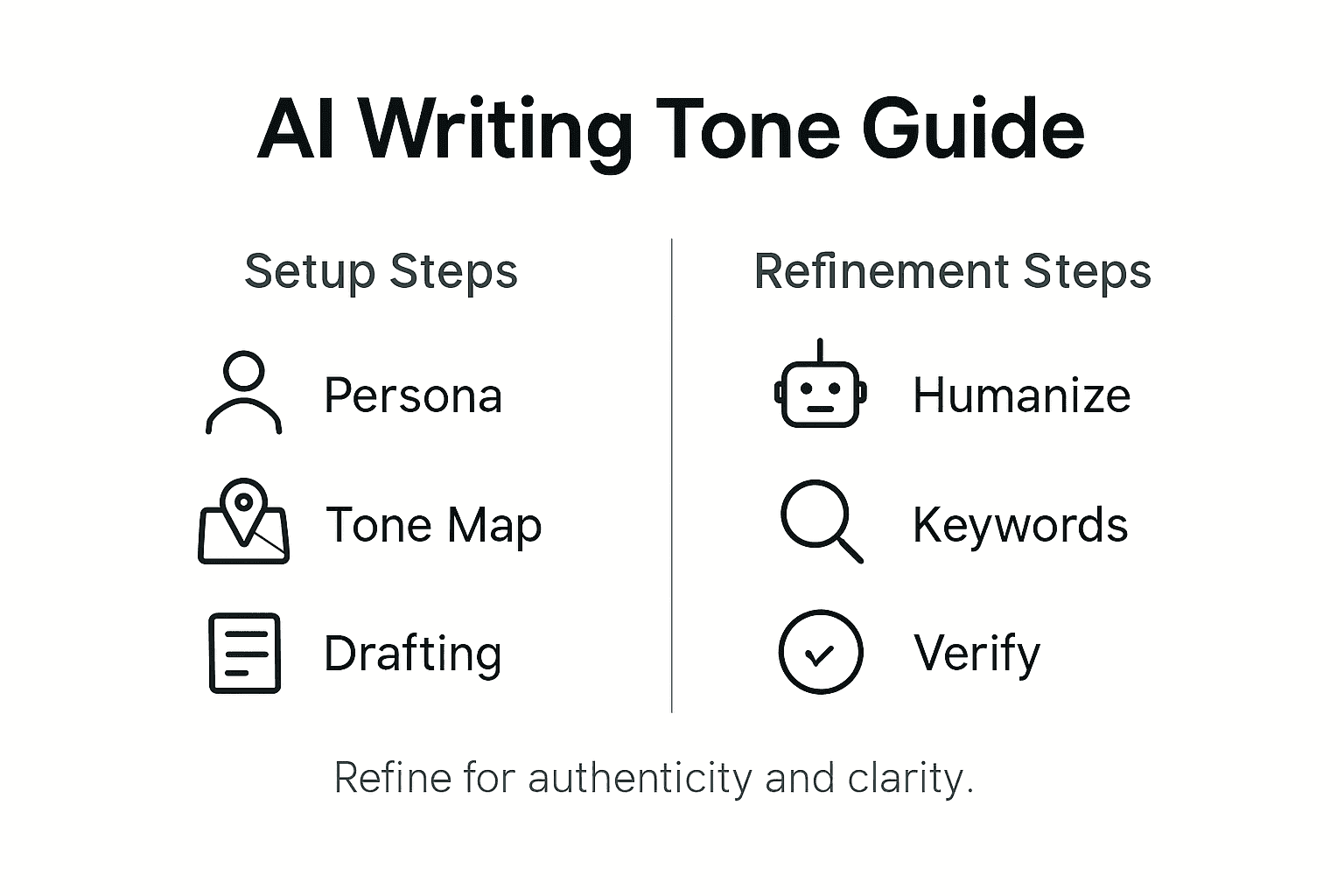 Infographic showing steps for authentic AI writing tone