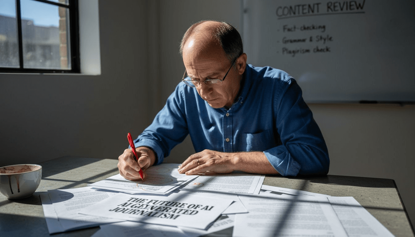 Man proofreading AI-generated writing for errors