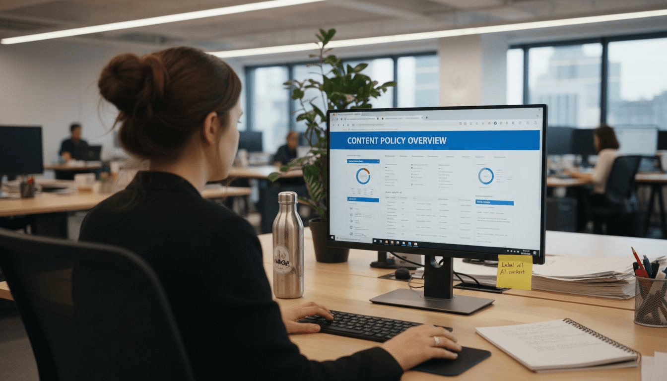 Professional reviewing content policy dashboard