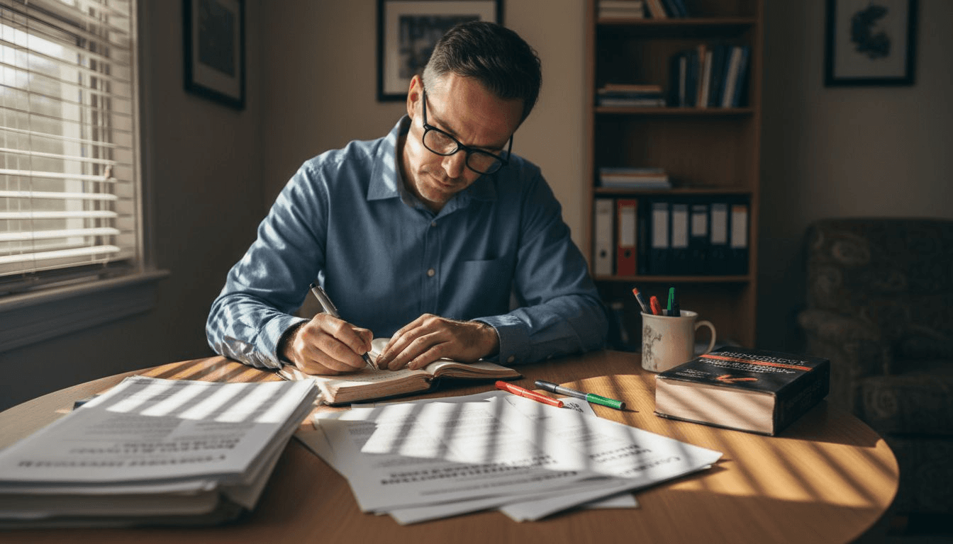 Psychologist writing notes at office table