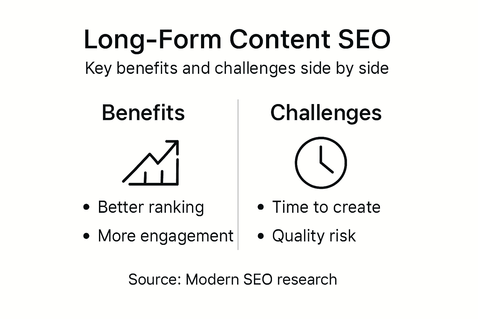 Infographic comparing SEO benefits and challenges