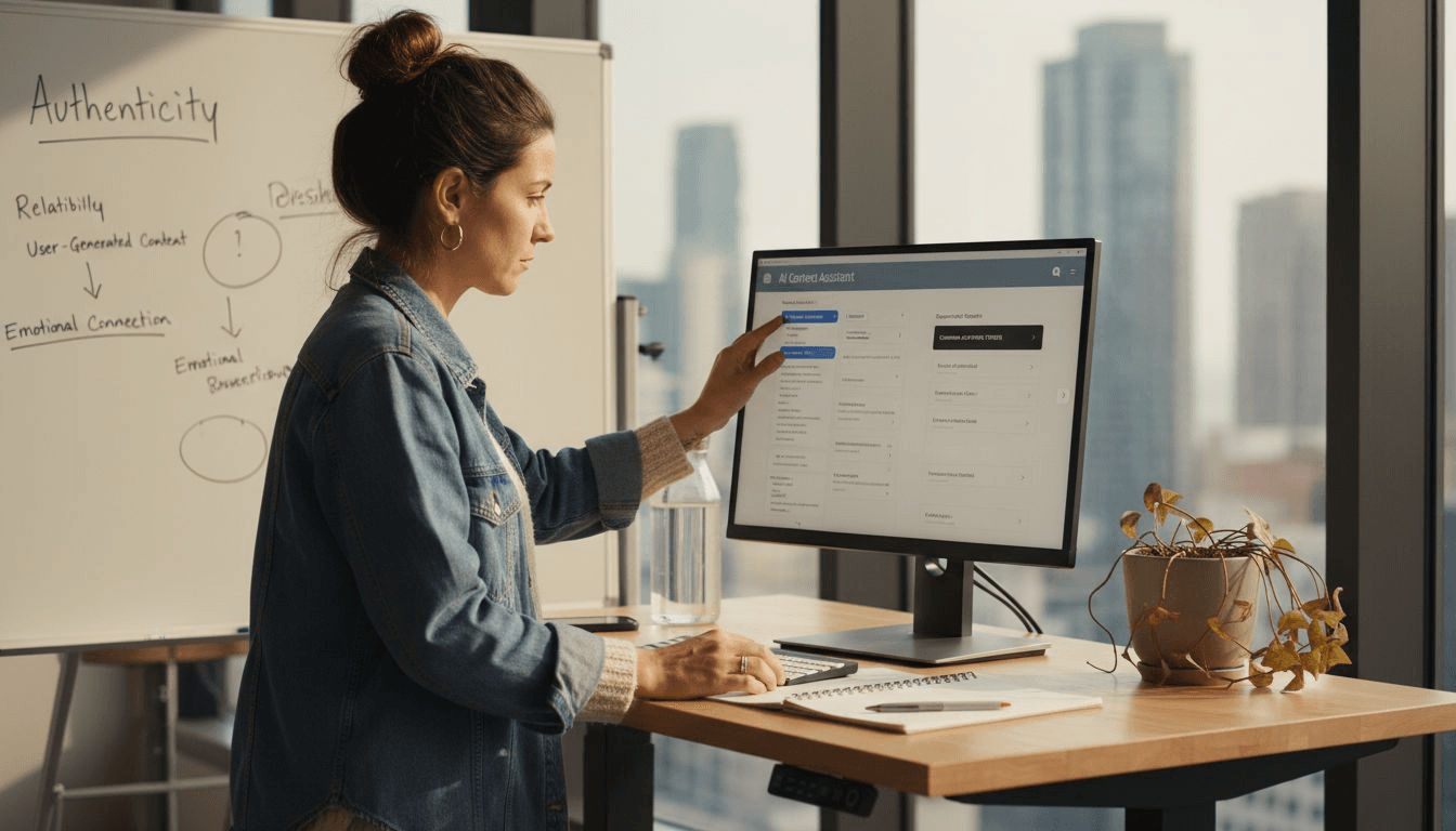 Strategist working with AI content assistant