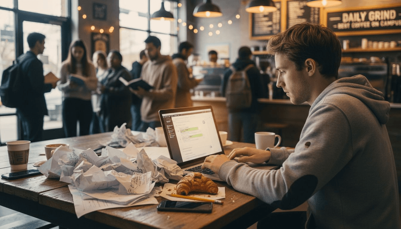 Student using AI tool in coffee shop