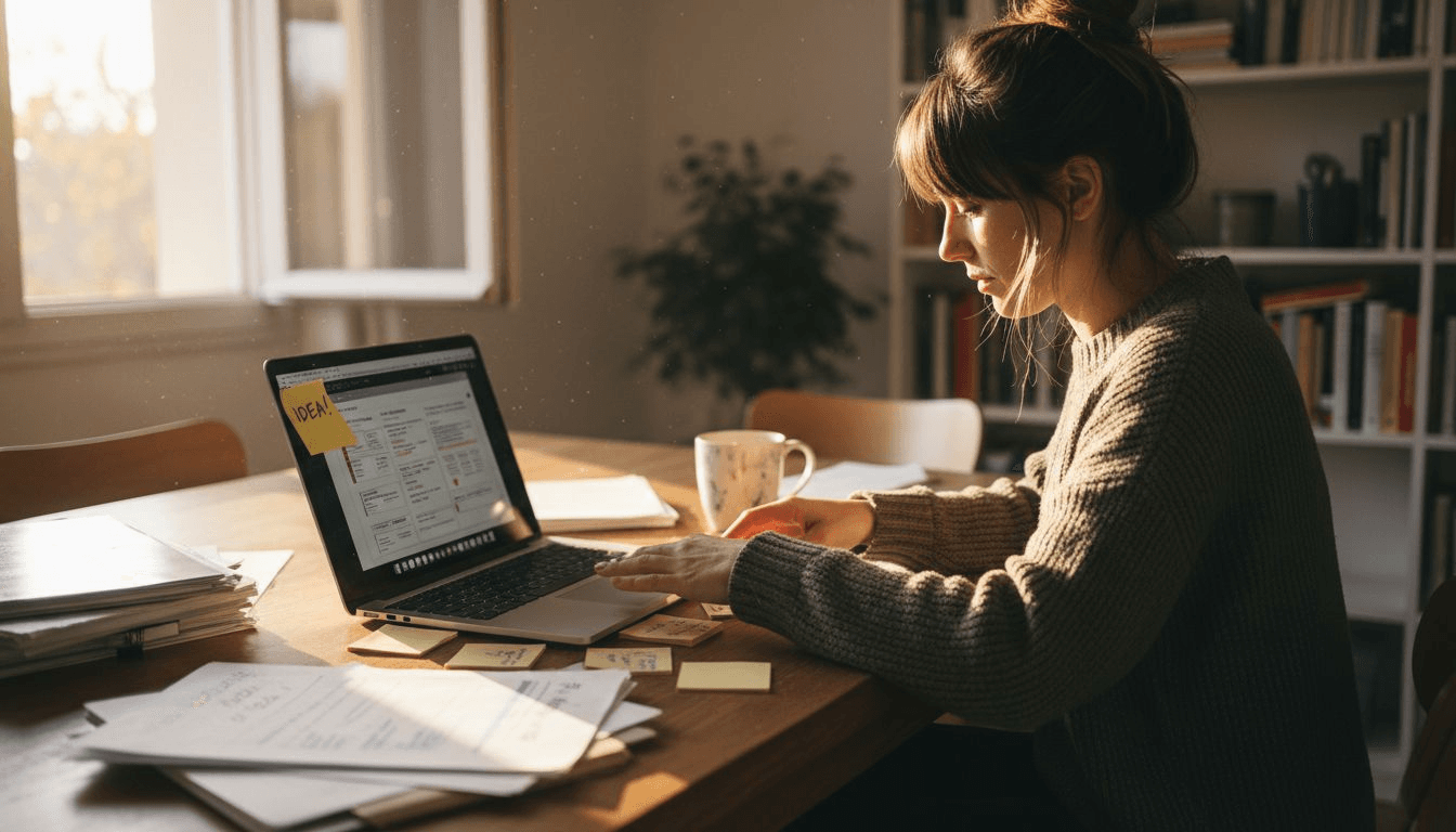 Writer reorganizing handwritten content drafts
