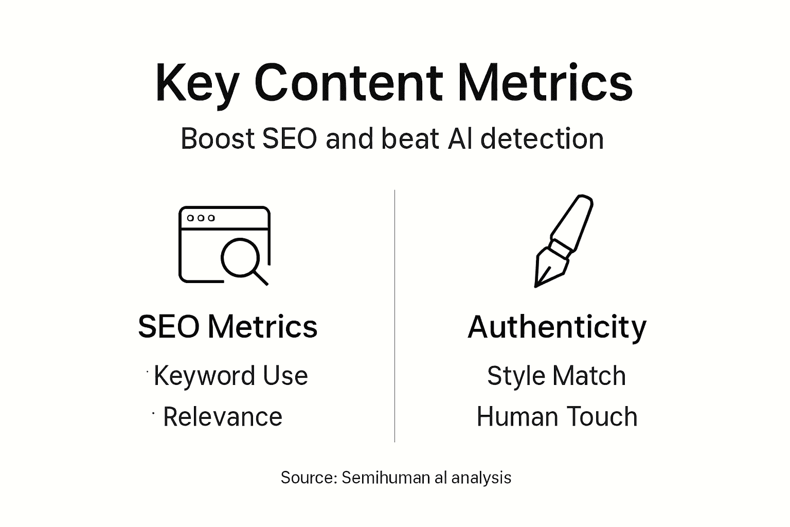 Infographic highlighting core content and AI metrics