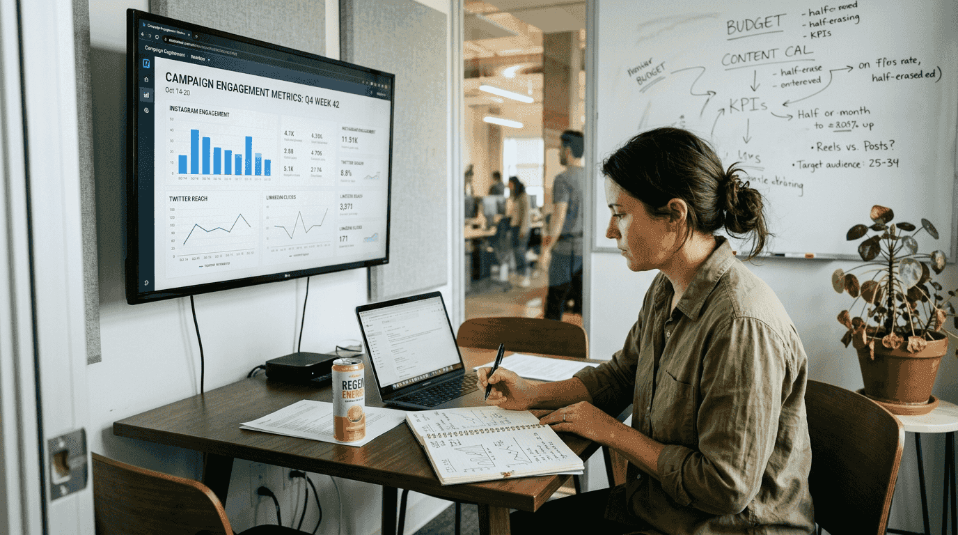 Marketer studying analytics in meeting room