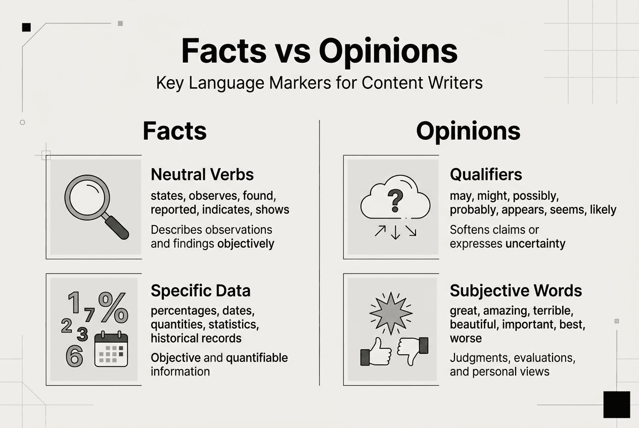 Infographic visualizing fact and opinion markers