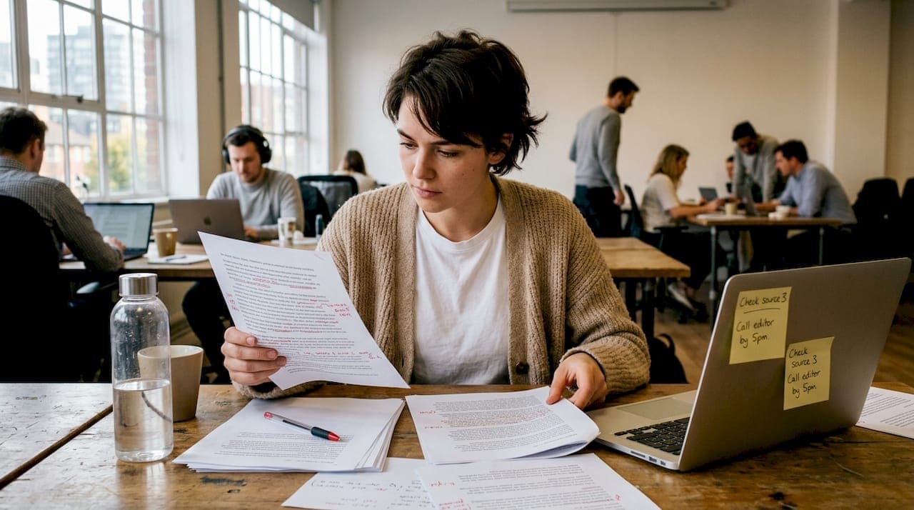 Writer reviewing drafts for consistent tone