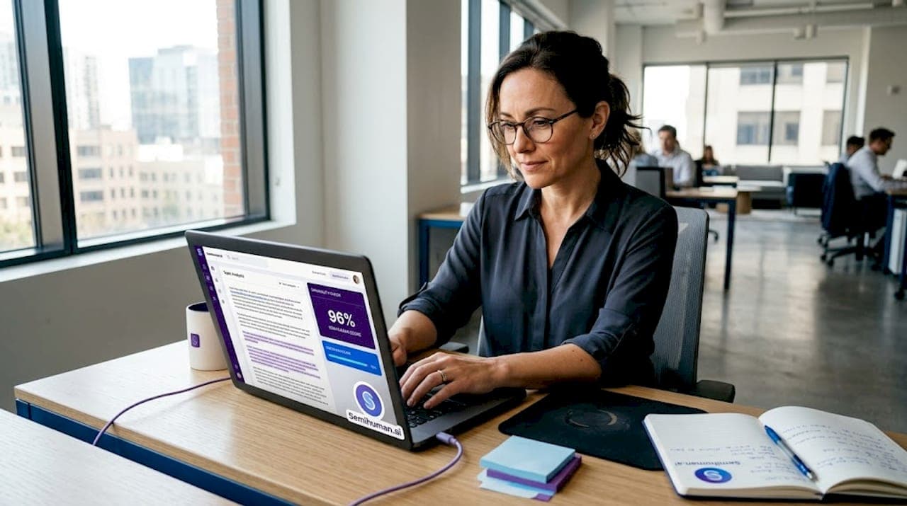 Professional woman tests ai detection software