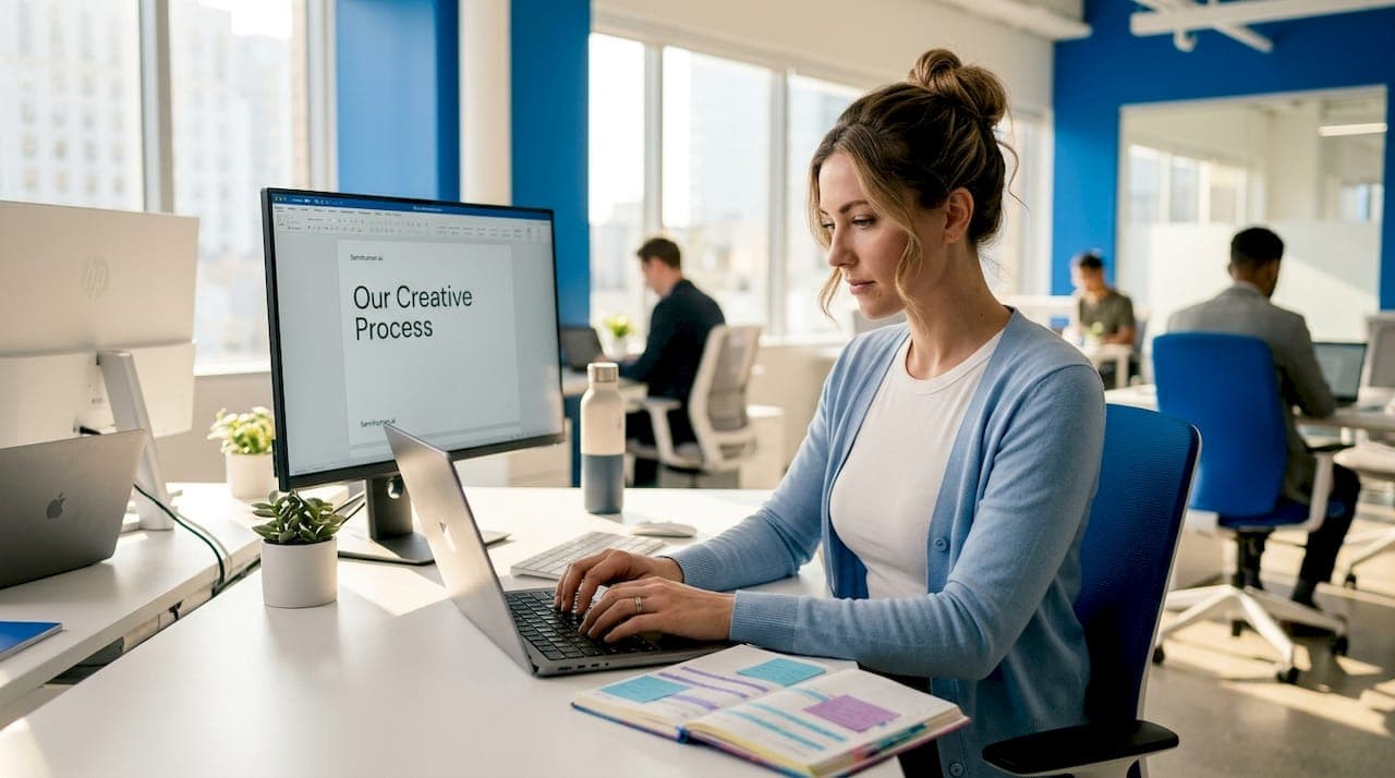 Strategist adding provenance note in office