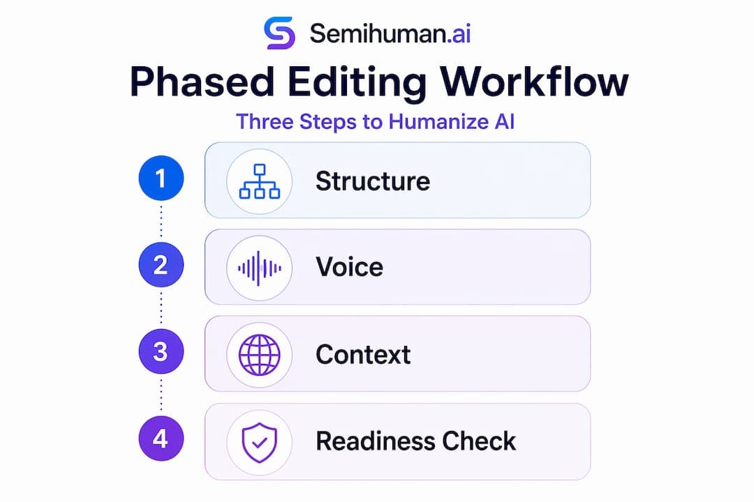 Infographic showing phased editing workflow steps