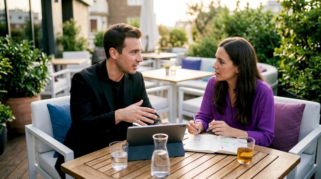 Two professionals discussing AI content bias